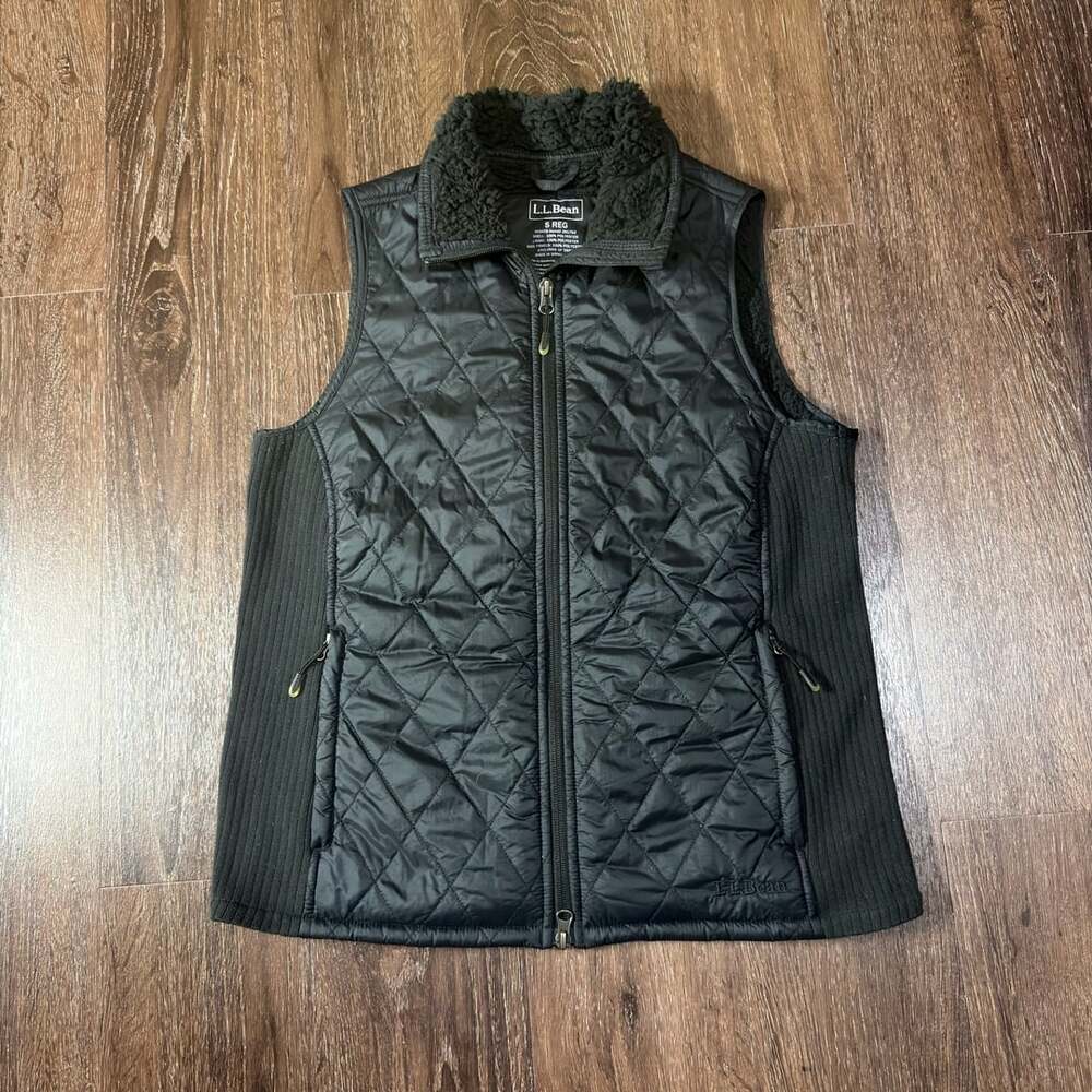 L.L. Bean Quilted Fleece Collar Vest Size S Reg Black